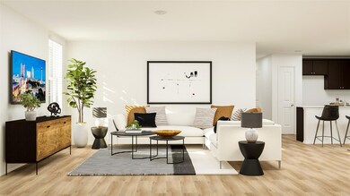 Living room with light wood-type flooring