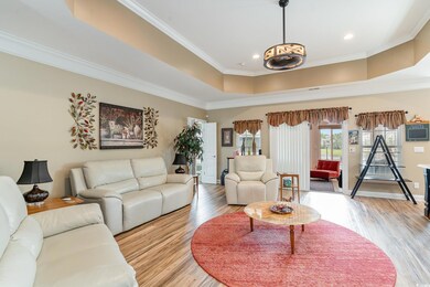 Living room with light wood-type flooring, a tray 