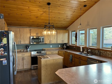 Spacious kitchen with beautiful westerly views.