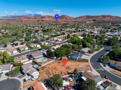 Aerial view of residential area with mountains