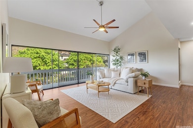 High vaulted ceilings in living area