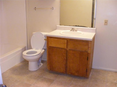 Bathroom featuring vanity, toilet, tile patterned