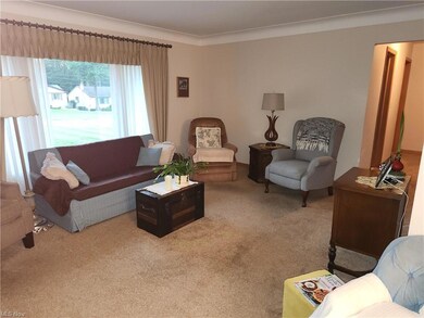 Living room featuring carpet floors and crown molding