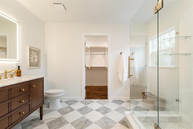 Full bathroom featuring vanity, a spacious closet,