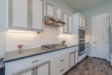 Kitchen with under cabinet range hood, stainless 
