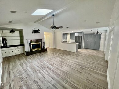 Wide angle of Living room and kitchen