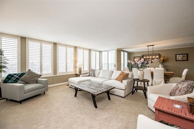 Wall of windows across the living room and dining 