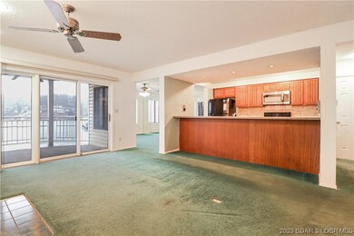 View of large living space into the kitchen and di