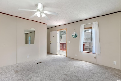 Carpeted empty room featuring a textured ceiling, 