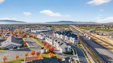 Aerial view of residential area with a mountainous background