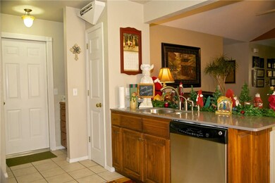 Door to Workshop, Butler's Pantry, Pantry, Stainless Steel Sink, Stainless Steel Dishwasher, Newer Kitchen Tile.  Kitchen Looks into Living Room.