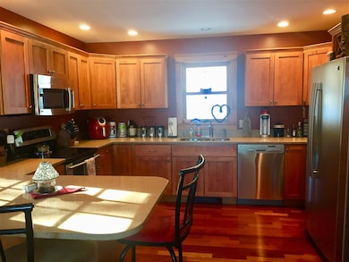 Stainless steel appliances and recess lighting.