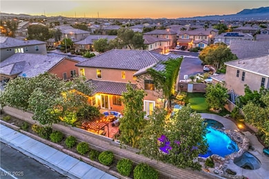 Aerial view at dusk of a residential view