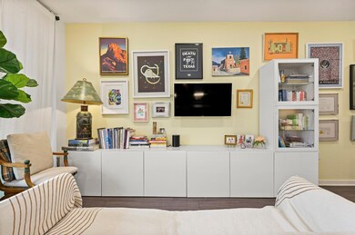Living area with wood finished floors