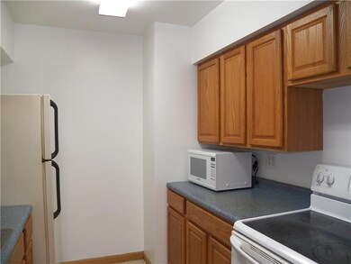 Kitchen with oak cabinets that provide plenty of s