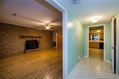 View into hallway and family room.