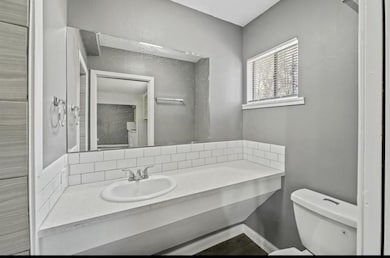 The bath has granite, subway tile and fresh paint.