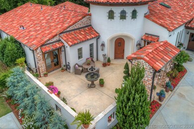 Front Courtyard, gas lights by the 8' front door a