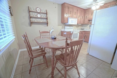 Dining room with baseboards, ceiling fan, and ligh