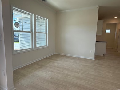 Spare room featuring ornamental molding and light wood-type flooring