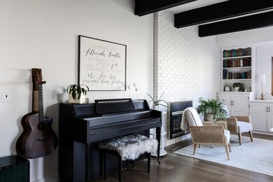 Beams, gas fireplace