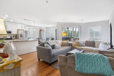 Living area with light wood-type flooring