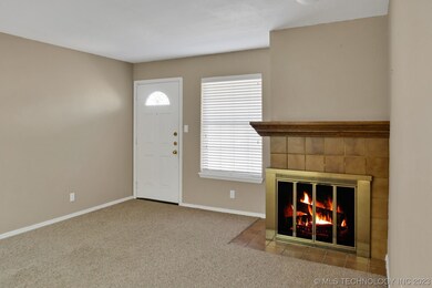 Bright living area with fireplace