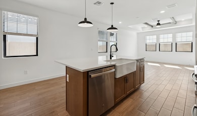 Kitchen overlooking dining area & great room