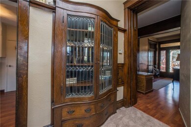 A detail view of the exquisite built-in bookcase, 