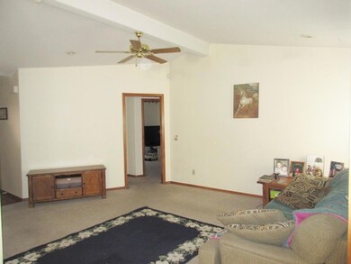 Vaulted ceiling in living room.