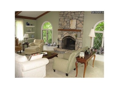 The gorgeous floor to ceiling stone fireplace is t
