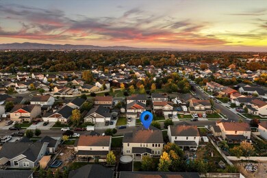 Aerial view at dusk of a mountain view and a residential view