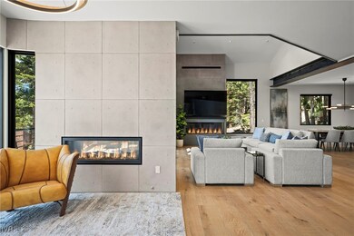 Entry with indoor/outdoor fireplace