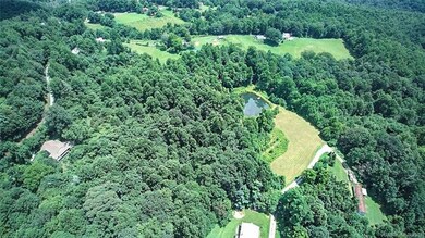Nice view of pond and land above it, with trees on
