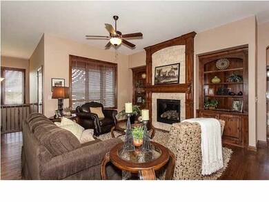 Living Room with dry-stacked stone fireplace and c