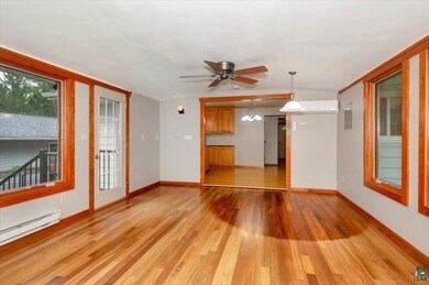 Empty room featuring ceiling fan with notable chan