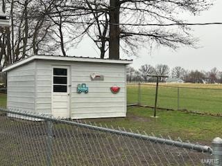View of shed featuring fence private yard