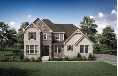 Photo is for informational purposes only and is a rendering of the front elevation being built on this homesite however with different color choices.  The Marshall offers the Primary and Guest suites on the main level along with a Home Office.