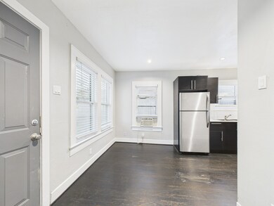 Tons of natural light in the living/kitchen area. The door on the left is the main entrance.