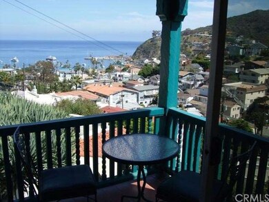 View from deck of town, harbor and ocean
