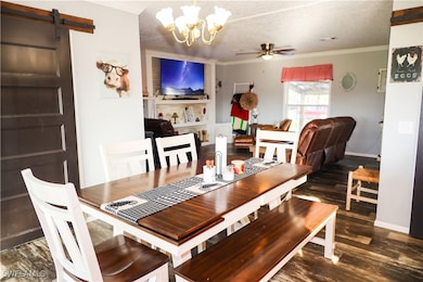Dining area with dark hardwood / wood-style floors