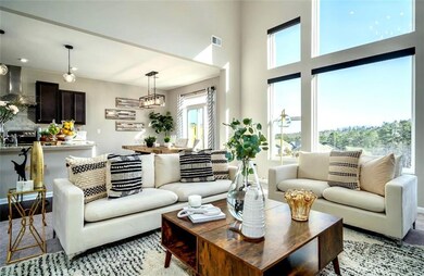 Living room featuring a high ceiling and visible v