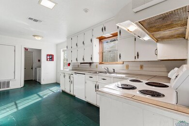 Kitchen with white dishwasher, extractor fan, sink