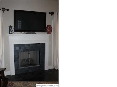 Gas fireplace with custom slate surround.