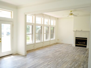 Unfurnished living room with ceiling fan, light wo