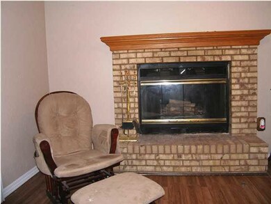 A closeup of the woodburning fireplace.