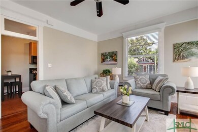 Light-filled living room off kitchen