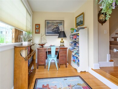 Private sunroom entrance is sunny and bright, hard