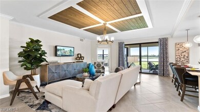 Living area with wood ceiling, a chandelier, healt