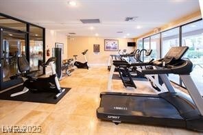 Gym with recessed lighting